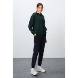 TOMMY LIFE Çam Yeşili-Lacivert Pamuklu Kalın Kapüşonlu Oversize Fit Kadın Eşofman Takım - 95343