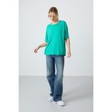 Tommy Life Deniz Yeşili Penye Modal Yumuşak Tuşeli Oversize Fit Basic Kadın T-Shirt- 97285 - XL