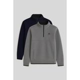 Tommy Life Dik Yaka Yarım Fermuarlı 2li Paket Lacivert-Gri Melanj Erkek Polar Sweatshirt - 87891 - 2XL - Lacivert - Gri