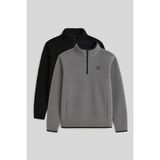 Tommy Life Dik Yaka Yarım Fermuarlı 2li Paket Siyah-Gri Melanj Erkek Polar Sweatshirt - 87891 - XL - Siyah - Gri
