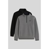 Tommy Life Dik Yaka Yarım Fermuarlı 2li Paket Siyah-Gri Melanj Erkek Polar Sweatshirt - 87891 - XL - Siyah - Gri