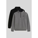 TOMMY LIFE Dik Yaka Yarım Fermuarlı 2li Paket Siyah-Gri Melanj Erkek Polar Sweatshirt - 87891