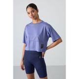TOMMY LIFE Eflatun Nefes Alan Dokulu Ince Esnek Oversize Fit Performans Kadın T-shirt - 97284