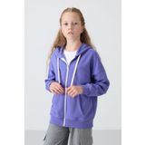 TOMMY LIFE Eflatun Pamuklu İçi Tüylü Yumuşak Dokulu Standart Fit Nakışlı Kız Çocuk Sweatshirt - 75149