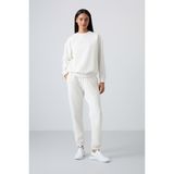 Tommy Life Ekru Basic Pamuklu O Yaka Rahat Form Lastik Paça Kadın Eşofman Takım - 95287 - 2XL