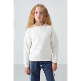Tommy Life Ekru Pamuklu İçi Tüylü Yumuşak Dokulu Oversize Nakışlı Kız Çocuk Sweatshirt - 75150 - 10 - 11 Yaş