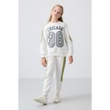 TOMMY LIFE Ekru Pamuklu İçi Tüylü Yumuşak Dokulu Standart Fit Baskılı Kız Çocuk Eşofman Takım - 75170