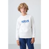 TOMMY LIFE Ekru Pamuklu Kalın İçi Tüylü Yumuşak Dokulu Standart Fit Baskılı Erkek Çocuk Sweatshirt - 11216