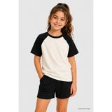 Tommy Life Ekru-Siyah Standart Fit Reglan Kollu Kız Çocuk T-Shirt - 75180 - Ekru - Siyah - 11 - 12 Yaş