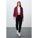 Tommy Life Erguvan-Siyah Pamuklu Kalın Kapüşonlu Oversize Fit Kadın Eşofman Takım - 95343 - Erguvan - Siyah - XL