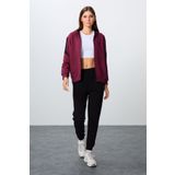 TOMMY LIFE Erguvan-Siyah Pamuklu Kalın Kapüşonlu Oversize Fit Kadın Eşofman Takım - 95343