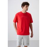 Tommy Life Fiesta Pamuklu Kalın Yumuşak Dokulu Oversize Fit Baskılı Erkek T-Shirt - 88320 - XL - 105 - Kırmızı