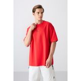 Tommy Life Fiesta Pamuklu Kalın Yumuşak Dokulu Oversize Fit Baskılı Erkek T-Shirt - 88323 - 105 - Kırmızı - 2XL
