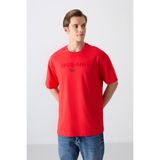 Tommy Life Fiesta Pamuklu Kalın Yumuşak Dokulu Oversize Fit Baskılı Erkek T-Shirt - 88328 - 105 - Kırmızı