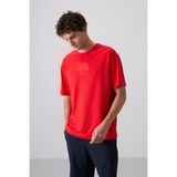 Tommy Life Fiesta Pamuklu Kalın Yumuşak Dokulu Oversize Fit Baskılı Erkek T-Shirt - 88333 - 105 - Kırmızı - 2XL