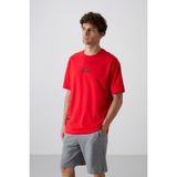 Tommy Life Fiesta Pamuklu Kalın Yumuşak Dokulu Oversize Fit Baskılı Erkek T-Shirt - 88342 - 105 - Kırmızı - 2XL