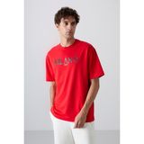 Tommy Life Fiesta Pamuklu Kalın Yumuşak Dokulu Oversize Fit Baskılı Erkek T-Shirt - 88345 - XL - 24-Kırmızı