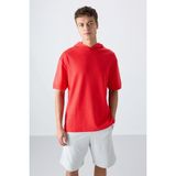 Tommy Life Fiesta Pamuklu Kalın Yüzeyi Dokulu Oversize Fit Basic Erkek T-Shirt - 88335 - 105 - Kırmızı