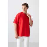 Tommy Life Fiesta Pamuklu Kalın Yüzeyi Dokulu Oversize Fit Basic Erkek T-Shirt - 88339 - XL - 105 - Kırmızı