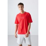 Tommy Life Fiesta Pamuklu Kalın Yüzeyi Dokulu Oversize Fit Baskılı Erkek T-Shirt - 88336 - Kırmızı