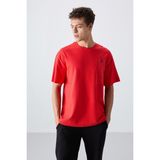 Tommy Life Fiesta Pamuklu Kalın Yüzeyi Dokulu Oversize Fit Baskılı Erkek T-Shirt - 88338 - XL - 105 - Kırmızı