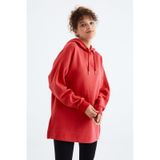 Tommy Life Fiesta Reglan Kol Basic Kapüşonlu Oversize Sweatshirt Tunik - 97242 Kırmızı
