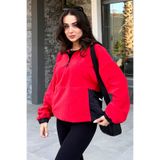 TOMMY LIFE Fiesta Yarım Fermuar Etek Ucu Büzgülü Dik Yaka Standart Kalıp Kadın Polar Sweatshirt - 97236