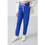 TOMMY LIFE Gece Mavi Pamuklu İçi Tüylü Yumuşak Dokulu Standart Fit Nakışlı Kız Çocuk Eşofman Alt - 75158