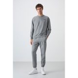 Tommy Life Gri Melanj Casual O Yaka Lastik Paça Pamuklu Erkek Oversize Eşofman Takımı - 85120 GRİ MELANJ
