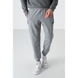 Tommy Life Gri Melanj Fermuar Cepli Standart Kalıp Jogger Erkek Eşofman Alt - 84587 - Gb Melanj