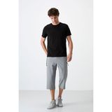 Tommy Life Gri Melanj Fermuar Cepli Standart Kalıp Klasik Paça Erkek Kapri - 83091 - 2XL