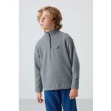TOMMY LIFE Gri Melanj Kalın Yumuşak Dokulu Standart Fit Nakışlı Polar Erkek Çocuk Sweatshirt - 11221