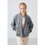 Tommy Life Gri Melanj Kalın Yumuşak Dokulu Standart Fit Nakışlı Polar Kız Çocuk Kolej Ceket - 75156