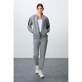 Tommy Life Gri Melanj Kompakt Pamuklu Kalın Pürüzsüz Dokulu Kapüşonlu Oversize Fit Kadın Eşofman Takım - 95343 - XL - Gb Melanj