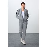 Tommy Life Gri Melanj Kompakt Pamuklu Kalın Pürüzsüz Dokulu Kapüşonlu Oversize Fit Kadın Eşofman Takım - 95343