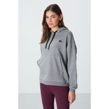 TOMMY LIFE Gri Melanj Kompakt Pamuklu Kalın Pürüzsüz Dokulu Kapüşonlu Oversize Fit Kadın Sweatshirt - 97291