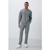 Tommy Life Gri Melanj Kompakt Pamuklu Kalın Pürüzsüz Dokulu O Yaka Comfort Fit Erkek Eşofman Takım -85263