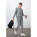 Tommy Life Gri Melanj Kompakt Pamuklu Kalın Pürüzsüz Dokulu O Yaka Oversize Fit Kadın Eşofman Takım - 95341