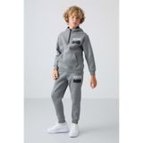 TOMMY LIFE Gri Melanj Pamuklu Kalın İçi Tüylü Standart Fit Baskılı Erkek Çocuk Eşofman Takım - 11246