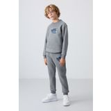 TOMMY LIFE Gri Melanj Pamuklu Kalın İçi Tüylü Standart Fit Baskılı Erkek Çocuk Eşofman Takım - 11253