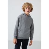 TOMMY LIFE Gri Melanj Pamuklu Kalın İçi Tüylü Standart Fit Baskılı Erkek Çocuk Sweatshirt - 11215
