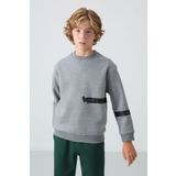 TOMMY LIFE Gri Melanj Pamuklu Kalın İçi Tüylü Standart Fit Baskılı Erkek Çocuk Sweatshirt - 11238