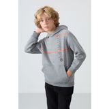 TOMMY LIFE Gri Melanj Pamuklu Kalın İçi Tüylü Standart Fit Baskılı Erkek Çocuk Sweatshirt - 11239