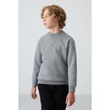 TOMMY LIFE Gri Melanj Pamuklu Kalın İçi Tüylü Standart Fit Nakışlı Erkek Çocuk Sweatshirt - 11232