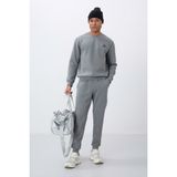 Tommy Life Gri Melanj Pamuklu Kalın Içi Tüylü Yumuşak Dokulu Comfort Fit Nakışlı Erkek Eşofman Takım -85265 - S
