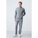 Tommy Life Gri Melanj Pamuklu Kalın Yumuşak Dokulu Comfort Fit Basic Erkek Eşofman Takım - 85260