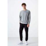Tommy Life Gri Melanj - Siyah Casual O Yaka Lastik Paça Pamuklu Erkek Oversize Eşofman Takımı - 85120 Gri - Siyah