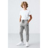 TOMMY LIFE Gri Melanj Standart Fit Manşetli İnce Erkek Çocuk Eşofman Alt - 11062