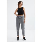 Tommy Life Gri Melanj Yüksek Bel Basic Bağcıklı Jogger Polar Kadın Eşofman Alt - 94622 - 2XL - Gb Melanj