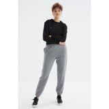Tommy Life Gri Melanj Yüksek Bel Şardonlu 3 İplik Pamuklu Basic Kadın Eşofman Alt - 94624 - 2XL - Gb Melanj